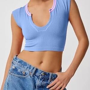 Urban Outfitters Go For Gold Blue Ribbed Top